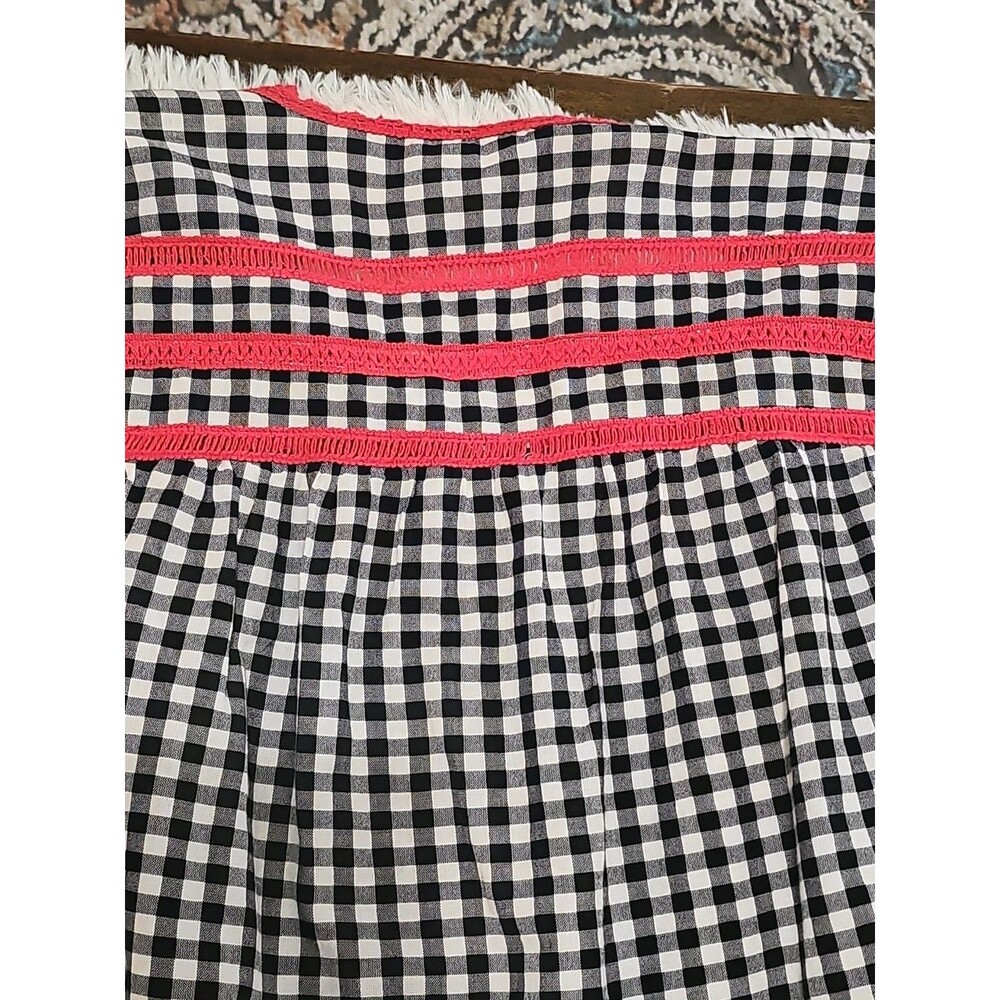 Crown & Ivy Frida's Garden Navy Red/White S Gingham Peasant Top Checks  Tassels - Picture 11 of 16